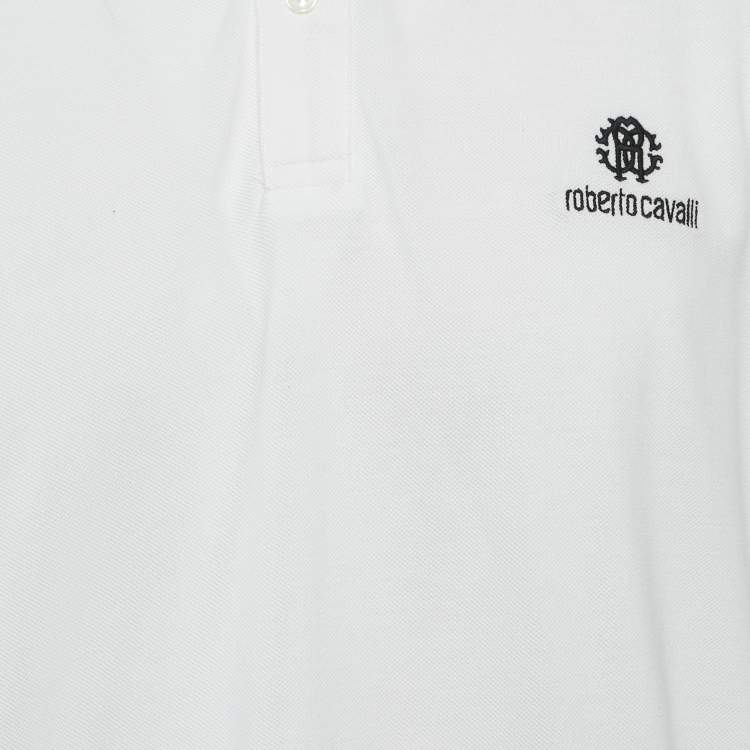Pre Owned Roberto Cavalli White Pique Cotton Polo T-Shirt XXL