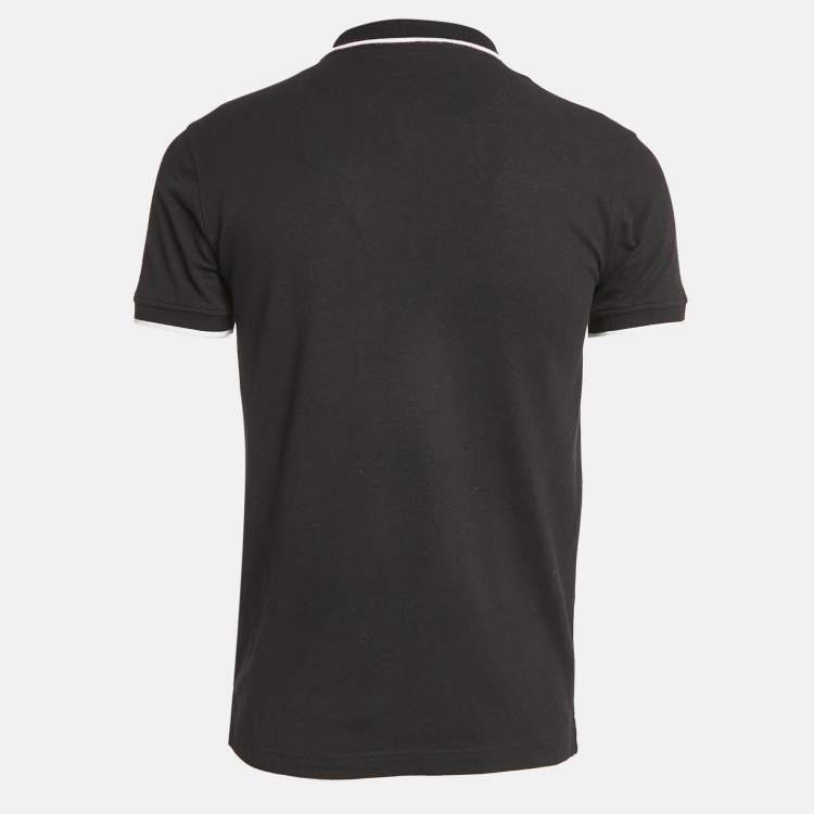 Pre Owned Roberto Cavalli Black Logo Embroidered Pique Polo T-Shirt M