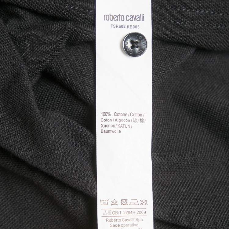 Pre Owned Roberto Cavalli Black Logo Embroidered Pique Polo T-Shirt M