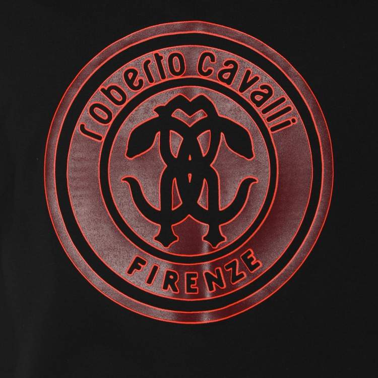 Pre Owned Robert Cavalli Black Jersey Logo Print T-Shirt M
