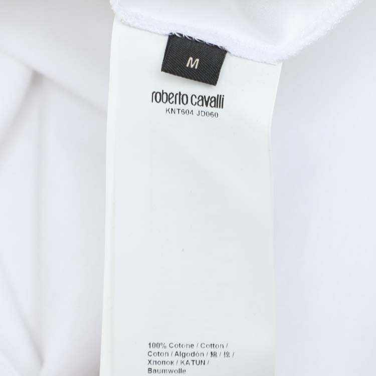 Pre Owned Robert Cavalli White Jersey Logo Print T-Shirt M
