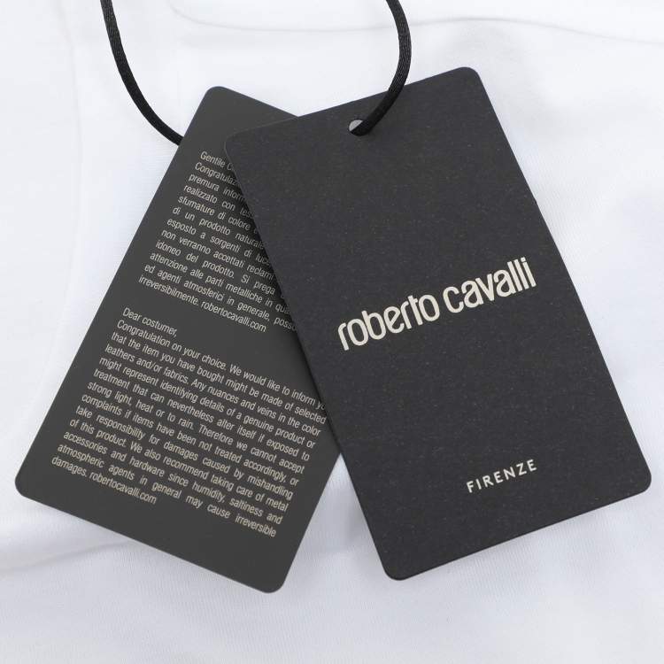 Pre Owned Robert Cavalli White Jersey Logo Print T-Shirt M