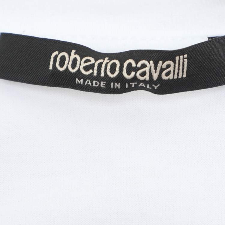 Pre Owned Robert Cavalli White Jersey Logo Print T-Shirt M
