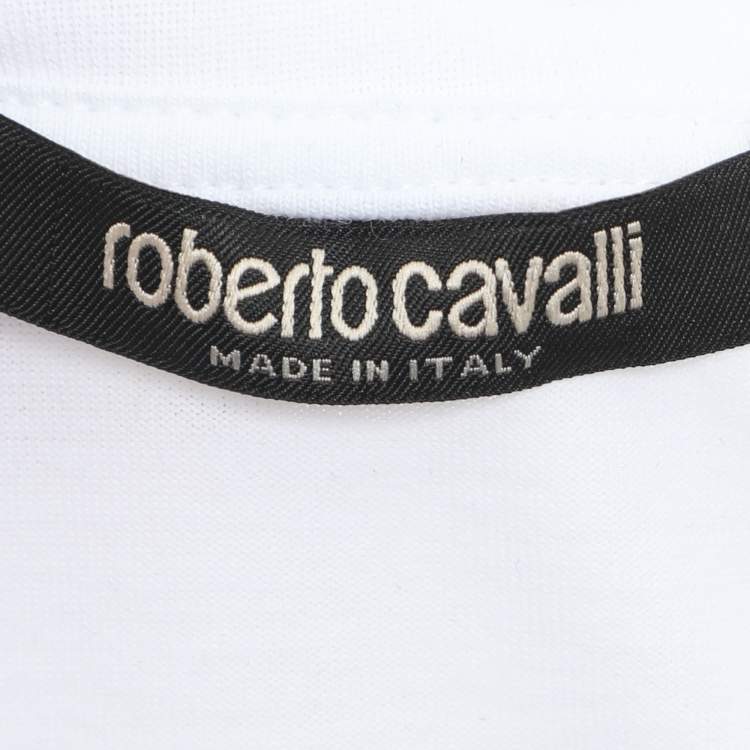Pre Owned Robert Cavalli White Jersey Logo Print T-Shirt L