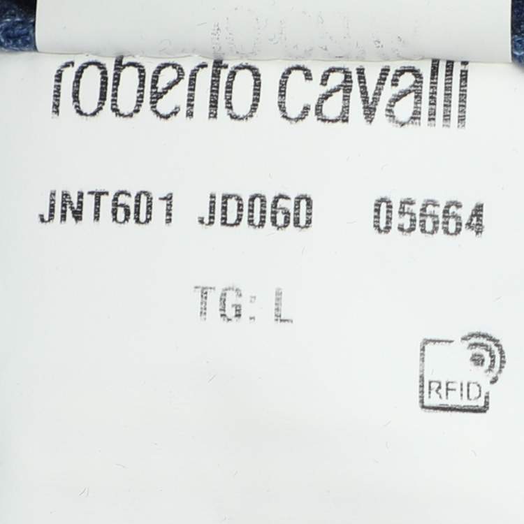 Pre Owned Robert Cavalli Blue Jersey Logo T-Shirt L