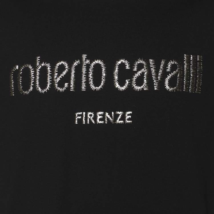 Pre Owned Robert Cavalli Black Jersey Logo T-Shirt XL