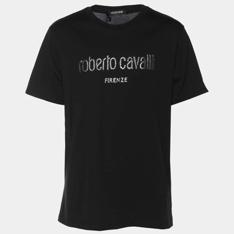 Pre Owned Robert Cavalli Black Jersey Logo T-Shirt XL