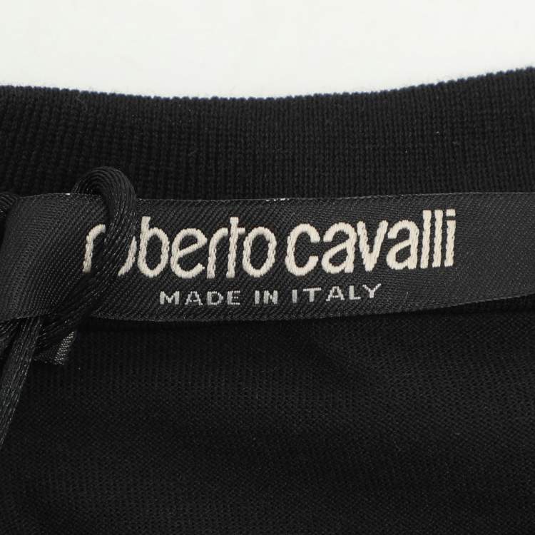 Pre Owned Robert Cavalli Black Jersey Logo T-Shirt XL