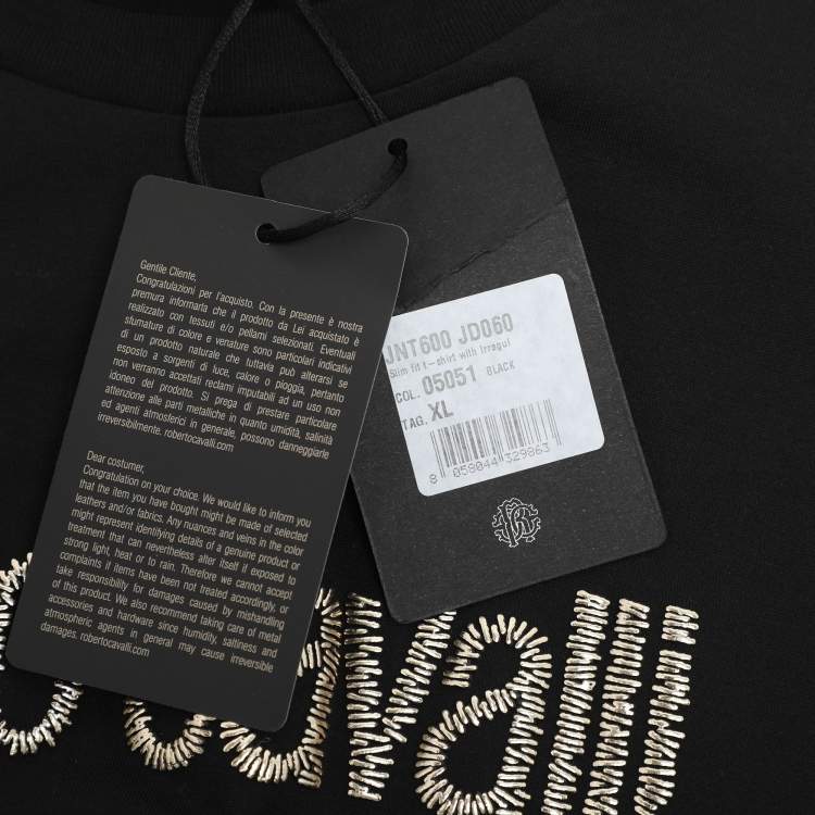 Pre Owned Robert Cavalli Black Jersey Logo T-Shirt XL