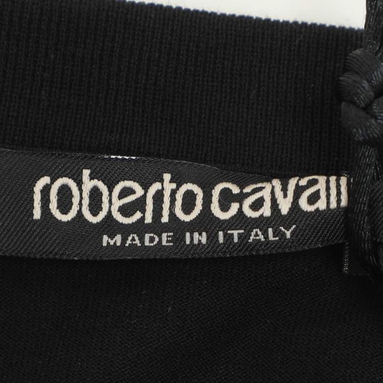 Pre Owned Roberto Cavalli Black Jersey Logo T-Shirt L