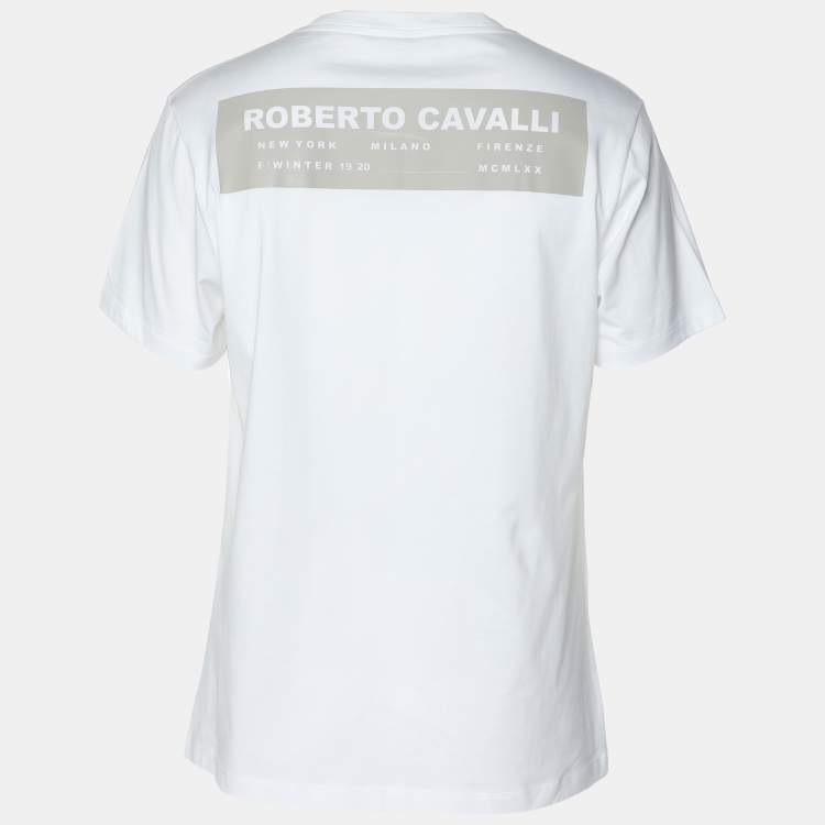 Pre Owned Robert Cavalli White Jersey Tiger Print T-Shirt M