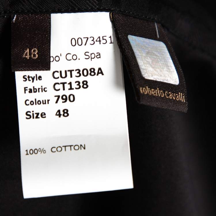 Pre Owned Roberto Cavalli Black Cotton Animal Patterned Trim Concealed Placket Shirt M