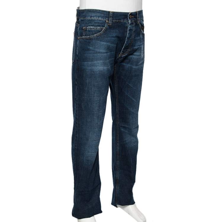 مملوكة مسبقًا Roberto Cavalli Indigo Medium Wash Distressed Denim Jeans L