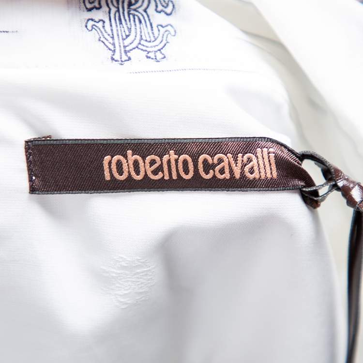 Pre Owned Roberto Cavalli White Cotton Monogram Button Front Shirt M 