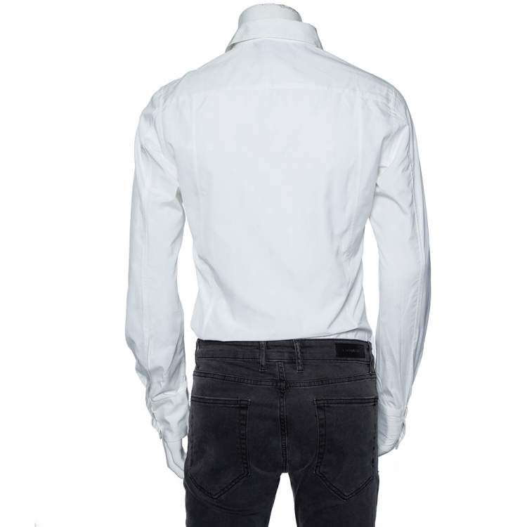 Pre Owned Roberto Cavalli White Cotton Monogram Button Front Shirt M 