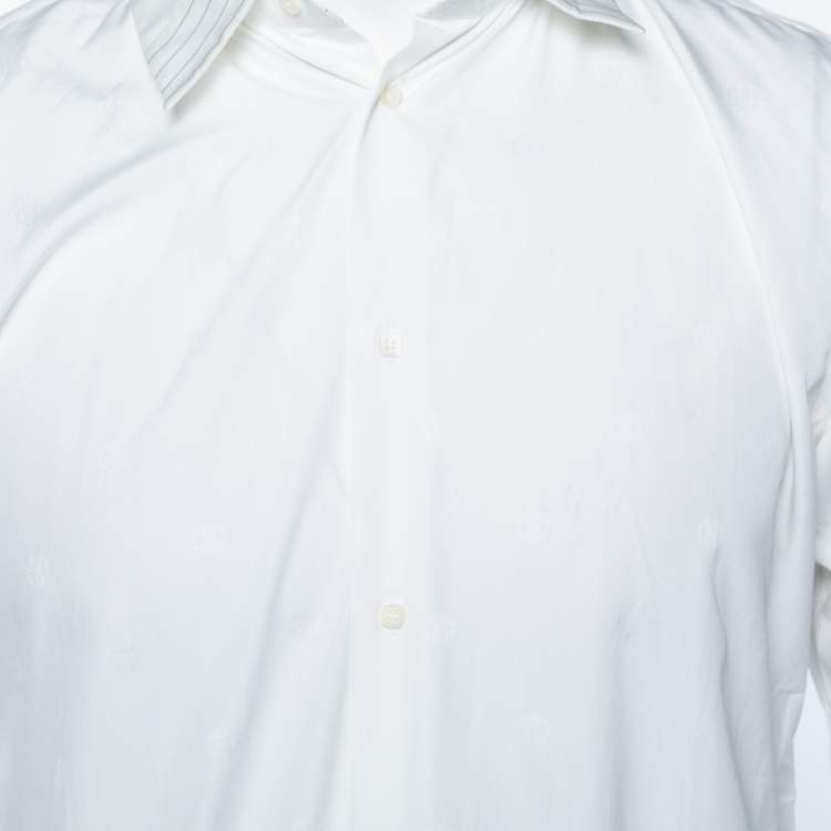 Pre Owned Roberto Cavalli White Cotton Monogram Button Front Shirt M 