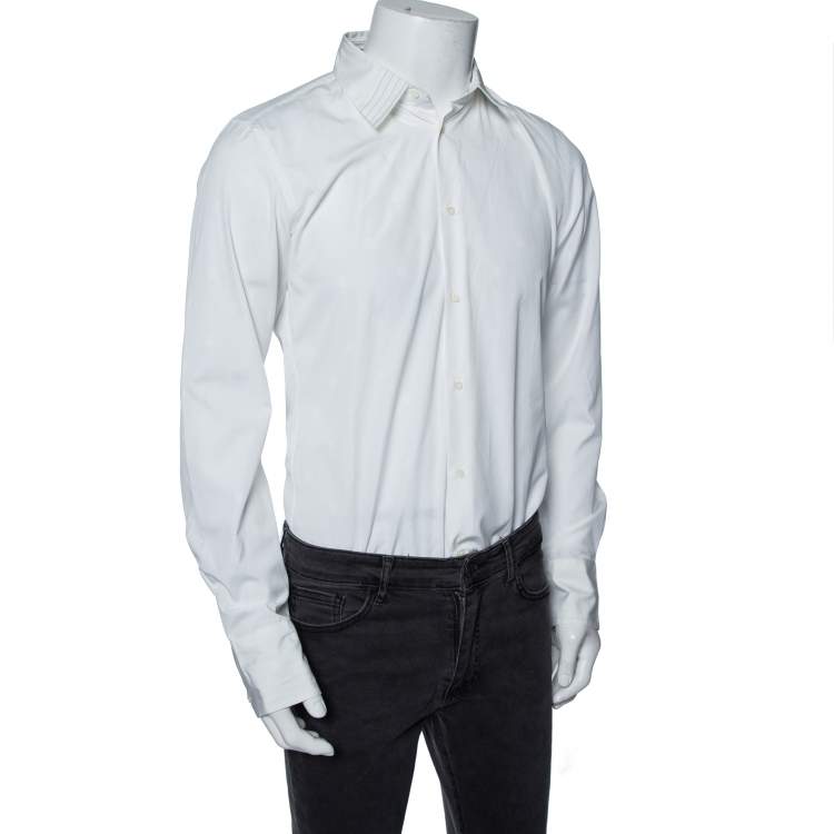 Pre Owned Roberto Cavalli White Cotton Monogram Button Front Shirt M 