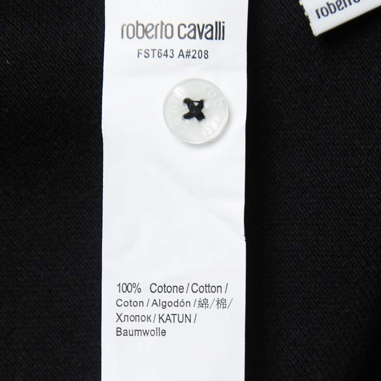 Pre Owned Roberto Cavalli Black Logo Embroidered Cotton Pique Polo T-Shirt L