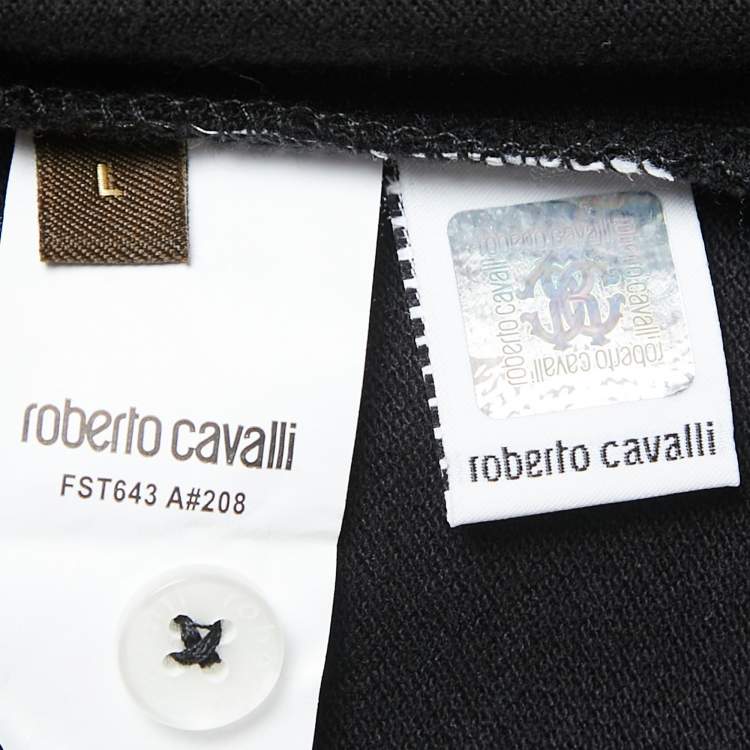 Pre Owned Roberto Cavalli Black Logo Embroidered Cotton Pique Polo T-Shirt L