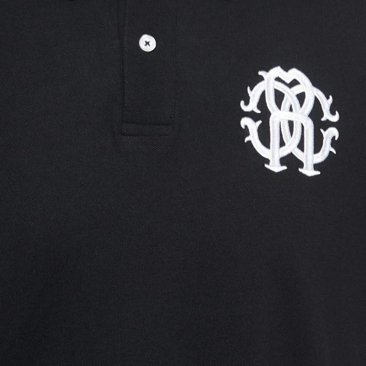 Pre Owned Roberto Cavalli Black Logo Embroidered Cotton Pique Polo T-Shirt L