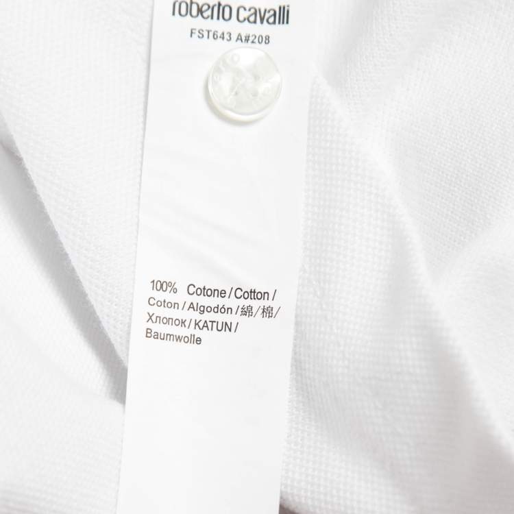 Pre Owned Roberto Cavalli White Logo Embroidered Cotton Pique Polo T-Shirt XL