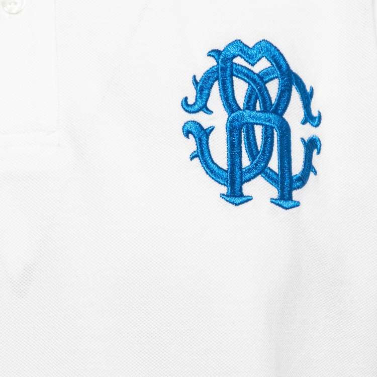 Pre Owned Roberto Cavalli White Logo Embroidered Cotton Pique Polo T-Shirt XL