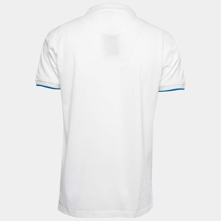 Pre Owned Roberto Cavalli White Logo Embroidered Cotton Pique Polo T-Shirt XL