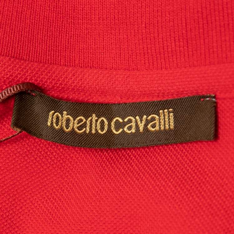 Pre Owned Roberto Cavalli Red Cotton Pique Polo T-Shirt XXL