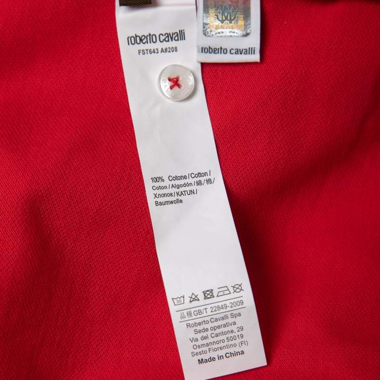 Pre Owned Roberto Cavalli Red Cotton Pique Polo T-Shirt XXL