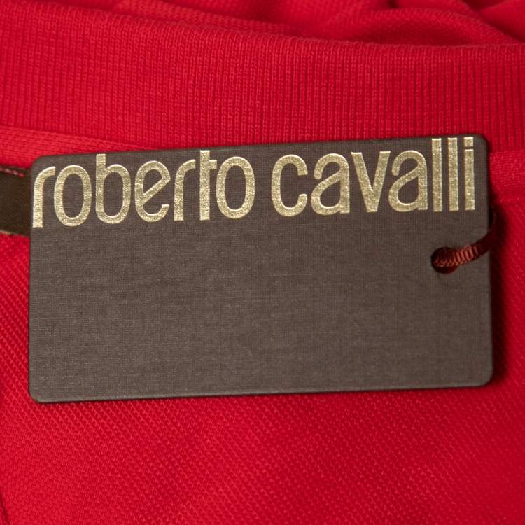 Pre Owned Roberto Cavalli Red Cotton Pique Polo T-Shirt XXL
