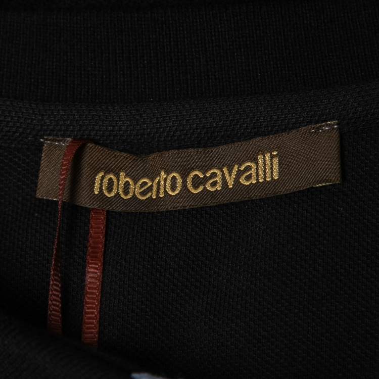 Pre Owned Roberto Cavalli Black Cotton Pique Polo T-Shirt L