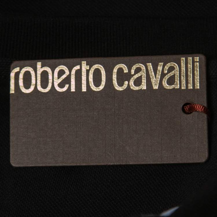 Pre Owned Roberto Cavalli Black Cotton Pique Polo T-Shirt L