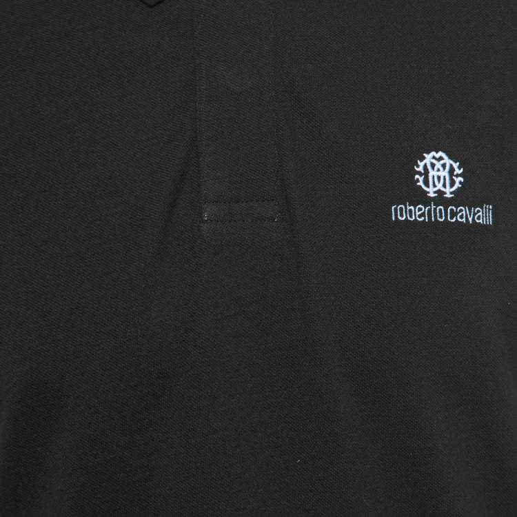 Pre Owned Roberto Cavalli Black Cotton Pique Polo T-Shirt L