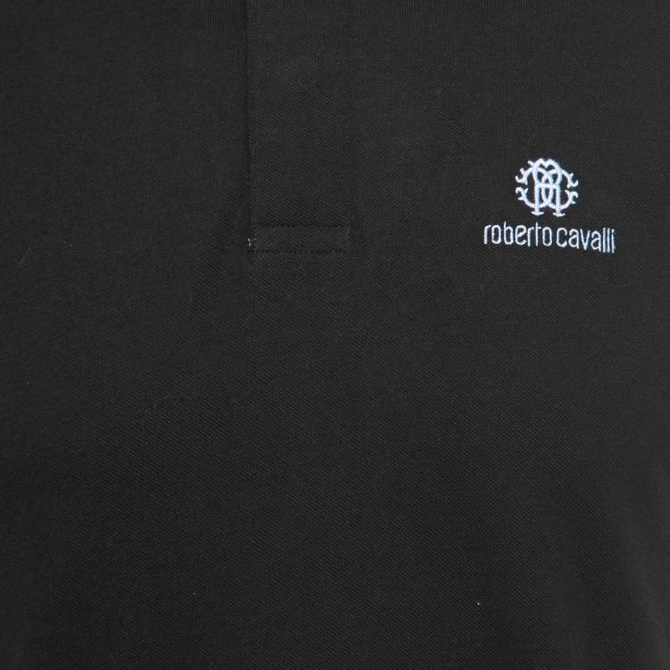 Pre Owned Roberto Cavalli Black Cotton Pique Polo T-Shirt S