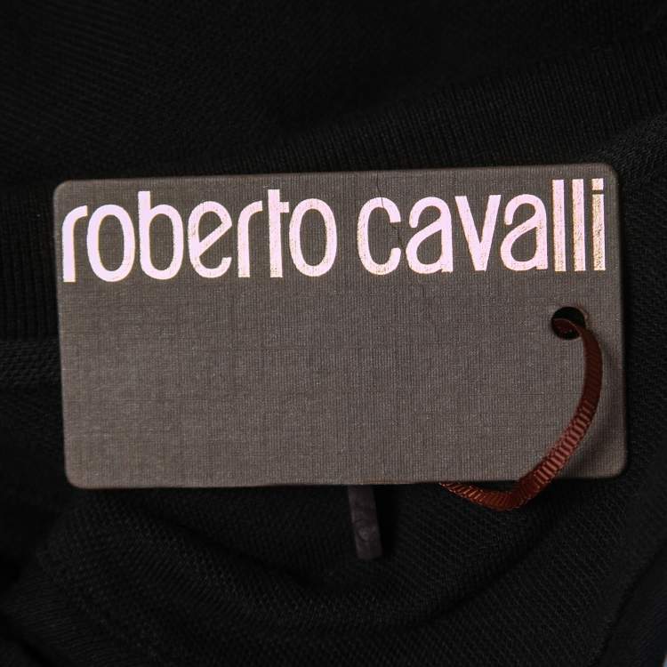 Pre Owned Roberto Cavalli Black Cotton Pique Polo T-Shirt S