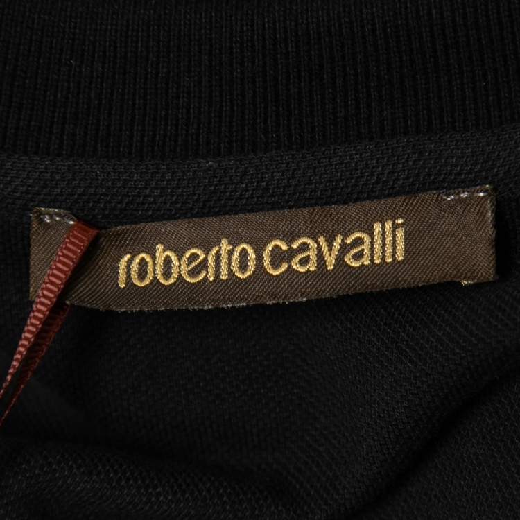 Pre Owned Roberto Cavalli Black Cotton Pique Polo T-Shirt S