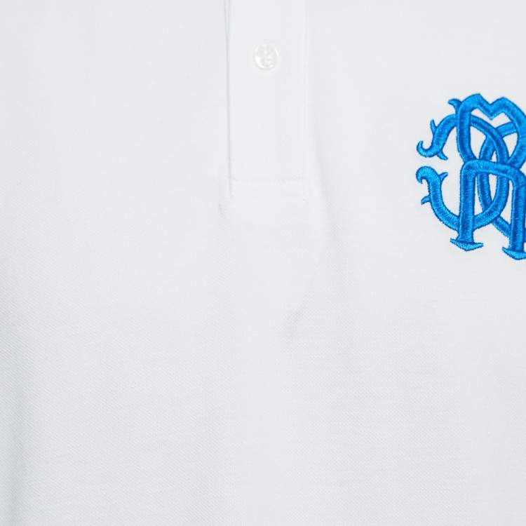 Pre Owned Roberto Cavalli White Logo Embroidered Cotton Polo T-Shirt XL