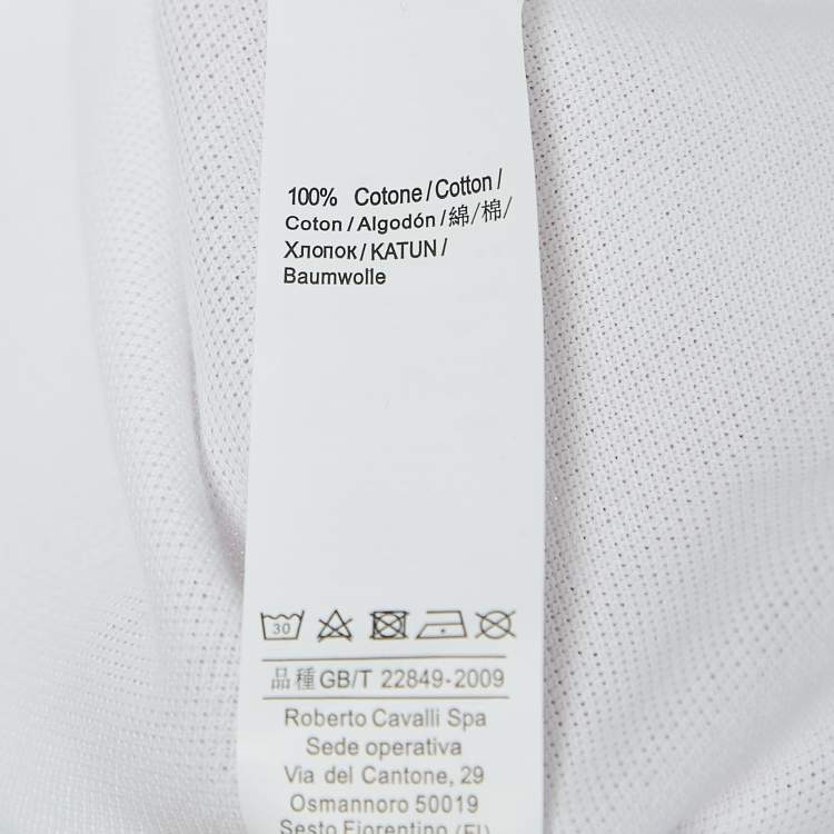 Pre Owned Roberto Cavalli White Logo Embroidered Cotton Polo T-Shirt XL