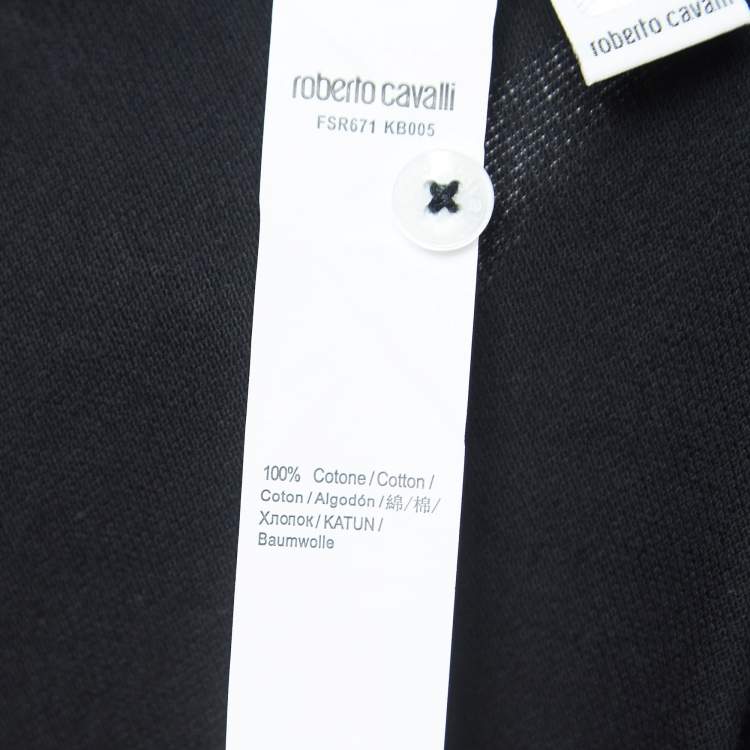 Pre Owned Roberto Cavalli Black Logo Embroidered Cotton Polo T-Shirt XL