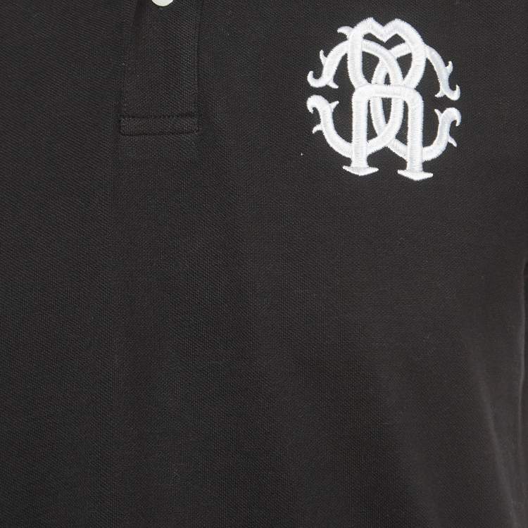 Pre Owned Roberto Cavalli Black Logo Embroidered Cotton Pique Polo T-Shirt L