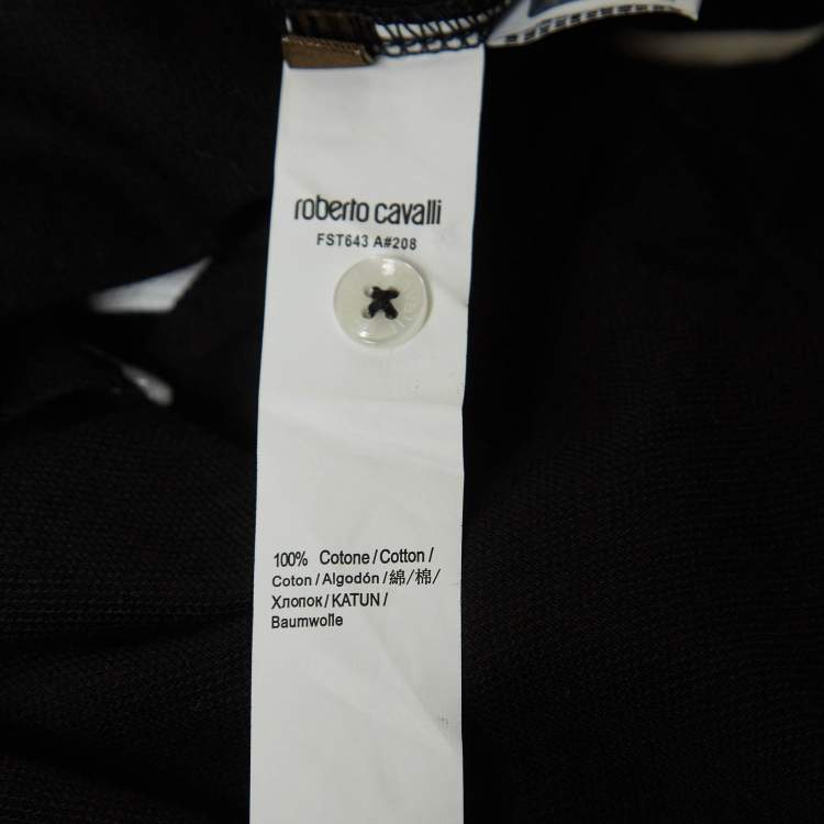 Pre Owned Roberto Cavalli Black Logo Embroidered Cotton Pique Polo T-Shirt L