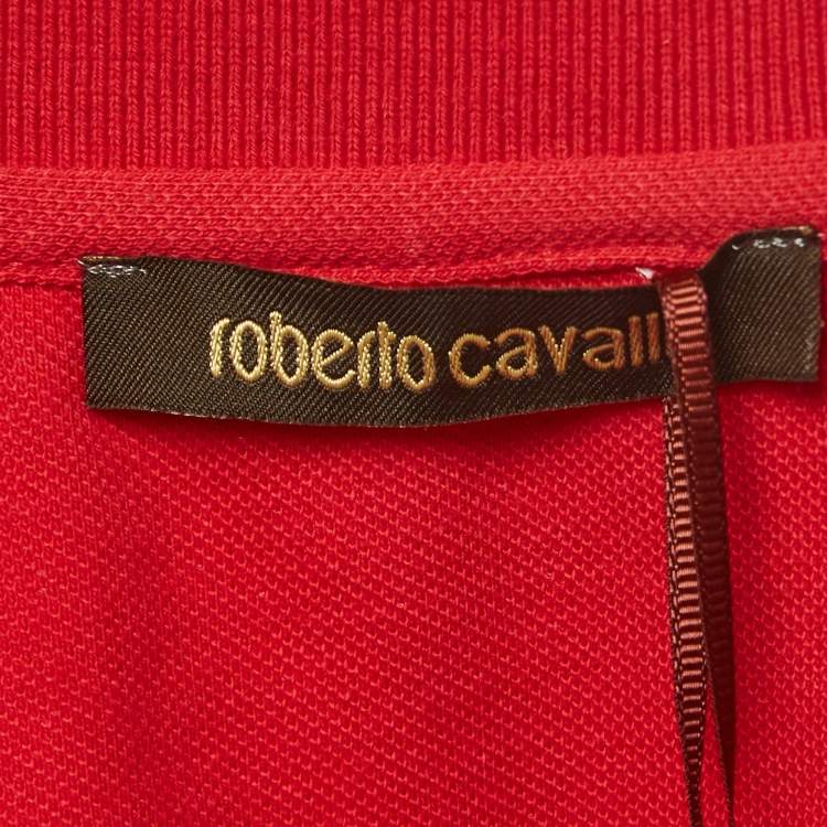Pre Owned Roberto Cavalli Red Logo Embroidered Cotton Pique Polo T-Shirt M
