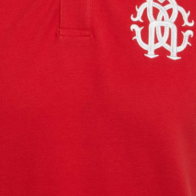 Pre Owned Roberto Cavalli Red Logo Embroidered Cotton Pique Polo T-Shirt M