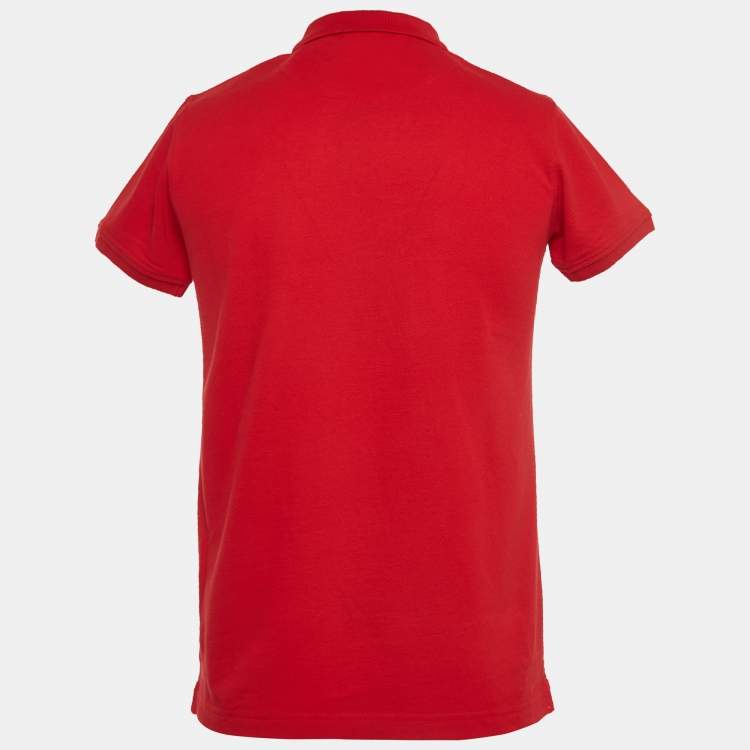 Pre Owned Roberto Cavalli Red Logo Embroidered Cotton Pique Polo T-Shirt M