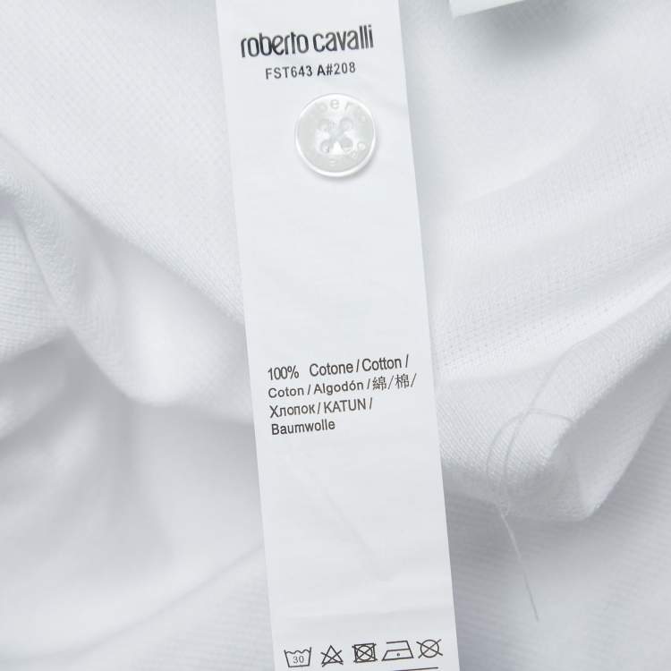 مملوكة مسبقًا Roberto Cavalli White Logo Embroidered Cotton Pique Polo T-Shirt L