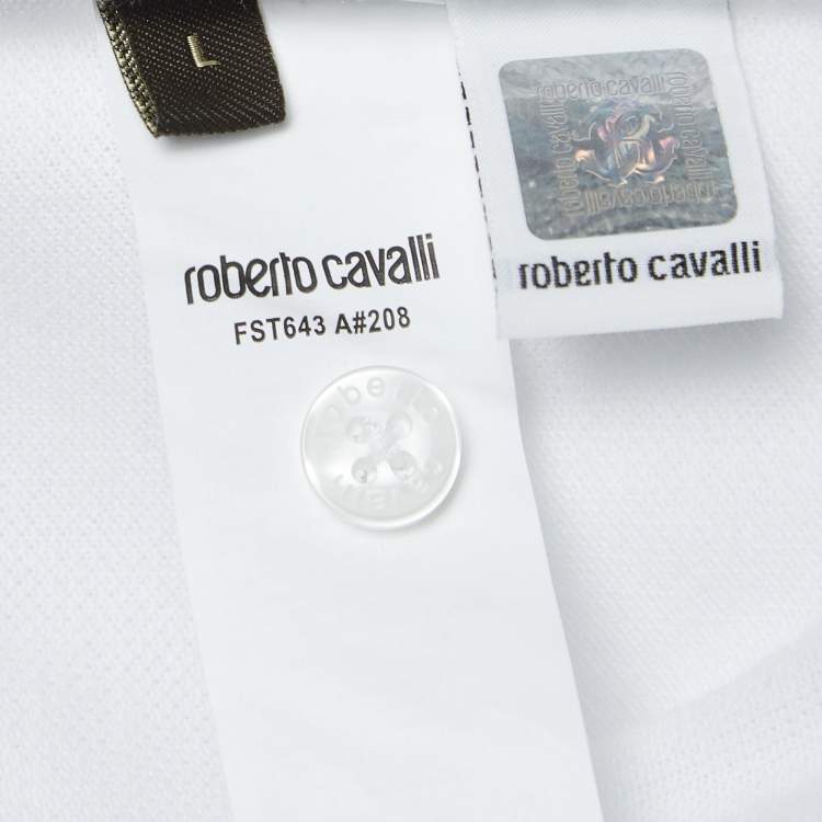 مملوكة مسبقًا Roberto Cavalli White Logo Embroidered Cotton Pique Polo T-Shirt L