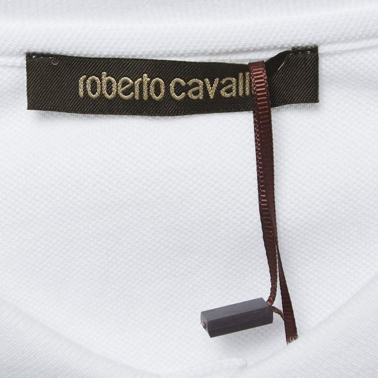 مملوكة مسبقًا Roberto Cavalli White Logo Embroidered Cotton Pique Polo T-Shirt L
