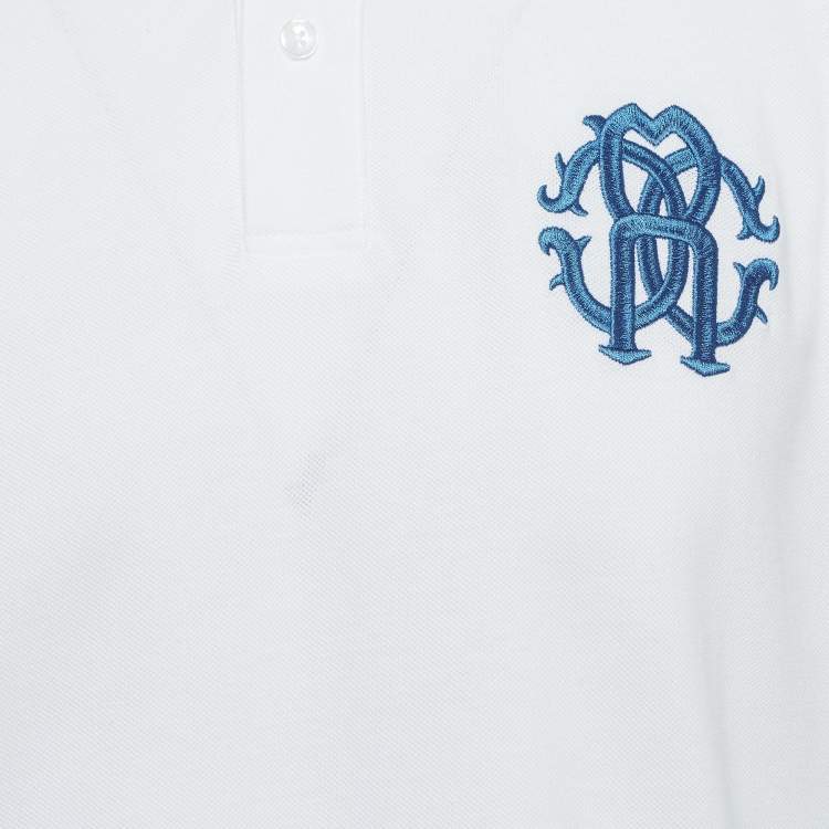 مملوكة مسبقًا Roberto Cavalli White Logo Embroidered Cotton Pique Polo T-Shirt L
