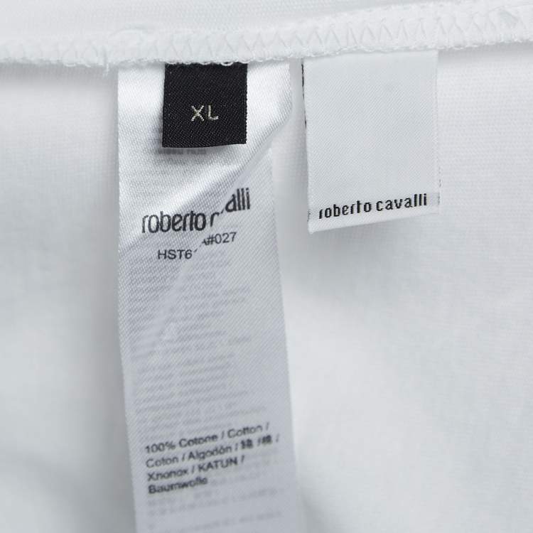 مملوكة مسبقًا Roberto Cavalli White Logo Embroidered Cotton Crew Neck T-Shirt XL