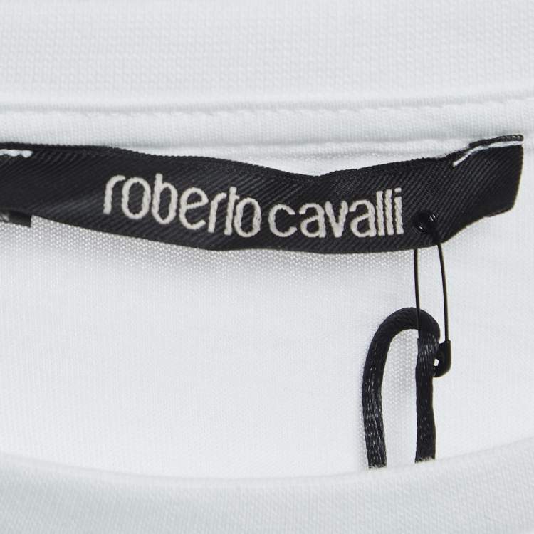 مملوكة مسبقًا Roberto Cavalli White Logo Embroidered Cotton Crew Neck T-Shirt XL